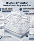 Super Slick Clear Hard Shell Zipper Cases With Rugged Plastic Organization Pouches For Travel Toiletries And Electronics Lock Your Gear Down In This Six Pack three practical sizes and clear design for organizing.