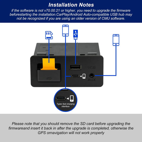 Mazda CarPlay And Android Auto Retrofit Kit For MZD Connect System With Type-C Fast Charging USB interface