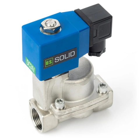 Beefed-Up High Pressure 24V DC Solenoid Valve In Stainless Steel For Industrial Use, 100 Bar Capacity, Extreme Temperature Range -76F To 248F, Heat Resistant Water Gas Oil Fluid Control Valve