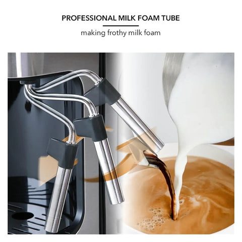 Italian 5 Bar Semi Automatic Espresso Machine Integrated Steam Wand Hot Water Spout for making frothy milk foam.