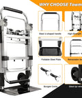 3 In 1 Convertible Hand Truck Folding Aluminum Dolly Cart With 2 Straps, Easy Setup And Smooth Transition Between Modes, Lightweight Yet Built Tough For Moving Boxes, Appliances, And Heavy Loads At Home, Workshop, Or Garage. shown folded with steel handle and wheels