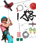 Easy Backyard Zip Line Kit For Kids And Grownups, 160 Ft Of Thrill, Supports Up To 330 Lbs, Trolley With Seat, Safety Harness, Stainless Steel Cable Spring Brake.