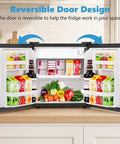 Interior view of Solid 1.6 Cu Ft Mini Fridge With Dedicated Freezer Knockout showing food and beverages on adjustable wire shelves.