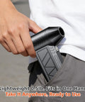 Person holding Cordless Air Duster With 130000 RPM Motor, 50 Meters Per Second Hurricane Wind, 4 Speed Modes, pocket-sized design