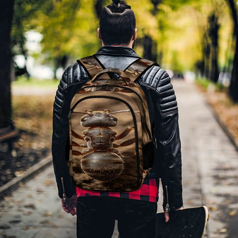 Dope Wild Ant Printed Unisex Backpack With Large Capacity Durable Polyester Daypack worn by a person in a park