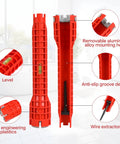 8 In 1 Multifunction Sink And Faucet Installer Wrench showing features like level, wire extractor, removable head, ABS plastic