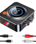 Wireless Bluetooth Receiver For Your Home Stereo And Speakers, NFC Quick Pair, 3.5mm Aux And RCA, TF Card Slot, Low Latency Audio Adapter For Seamless Home Music Streaming showing ports and connections.