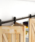 Heavy Duty 6ft Barn Door Bi-Folding Hardware Kit For Four Panels, Sliding Track System, Durable Carbon Steel With Frosted Black Finish