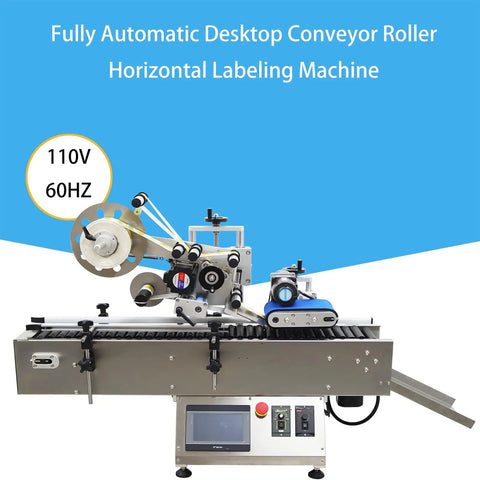 Hustle Ready High Speed Automatic Bottle Labeler With Intelligent Touchscreen Control 110V Desktop Conveyor System For Smooth Round Containers Quick Grind Setup on display.