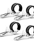 4 Pack Flagpole Clamps And Clips Kit With Carabiner And Silicone Anti Slip Strips For Secure Outdoor Flags Stainless Steel Hose Clamp Rings Fits 0.7 To 1.25 Inch Diameter Flag Poles, displayed close-up with silicone strips and carabiners.