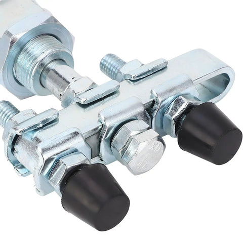 Close-up of Double Head Push Pull Toggle Clamp securely locks welding, saws and molds with black rubber heads.
