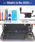 iPhone 14 Pro Max Earpiece Speaker Replacement Kit With Proximity Sensor Flex Cable And Tools package contents and installation view