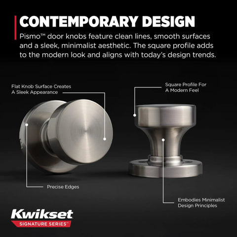 Pismo Interior Passage Door Knob For Closet And Hallway Doors Non Locking Satin Nickel With Microban Protection, modern design.