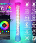Pair Of Super Cool Sixty One Inch Smart Rgb Led Corner Floor Lamps That Sync With Music And Offer Sixteen Million Diy Colors Plus Three Color Temps Controlled By App Or Remote For Your Bedroom Or Living Room Setup with remote and app interface