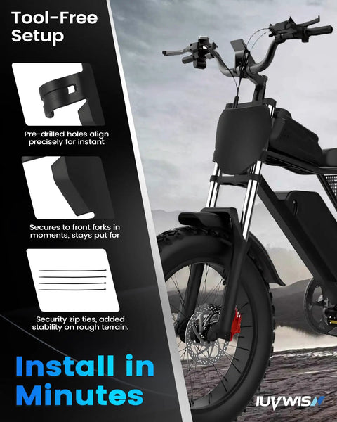 Electric Bike Front License Plate Upgrade For Ebikes Fits Ridstar Q20 Soleil 01 S1 S2 Y1 RX X1S X2 and other ebikes, black PP, tool-free mount