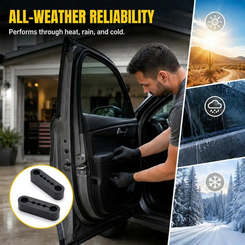 Man installing Road Ready Car Door Latch Cover Pads Heavy Duty Silica Gel Shock Absorbers on car door for all-weather reliability.