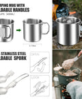 8 Piece Camping Cookware Mess Kit With Mini Backpack Stove All In One Nonstick Pots Stainless Spork Foldable 14 Oz Mug