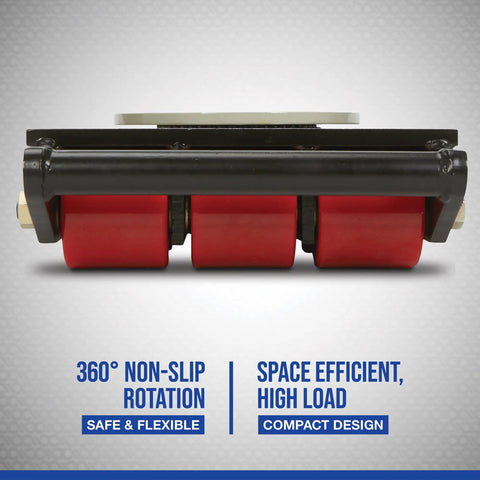 Side view of heavy duty machinery mover with 12 polyurethane rollers and 360 degree non-slip rotation, model CRA-18.