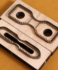2 Piece Strap End Cutting Mold Set With Wooden Dies And Japanese Steel Cutters for DIY leathercraft, showing pro-grade wood dies