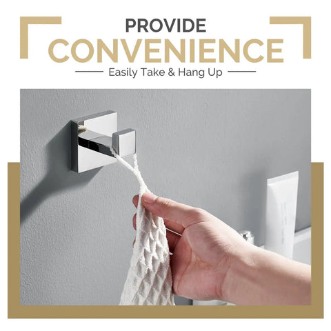 Hand holding towel on Dope Stainless Steel Towel Hook For Bathroom Wall Mount SUS 304 Polished Chrome Robe And Towel Hanger