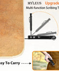 Upgraded Heavy Duty Aluminum Alloy Scribing Tool For Carpentry And Construction with adjustable angle on wood surface.