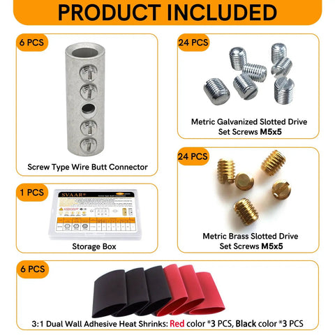 4 Gauge Wire Butt Connectors Kit For Mechanical Splices, Heavy Duty 6 Pcs 4 AWG screw type connectors with screws and heat shrink tubes