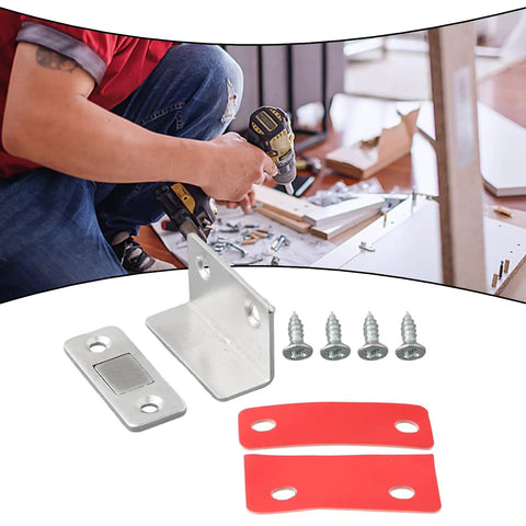 Upgrade Your Gear With This Ultra Thin Invisible Magnetic Steel Catch Latch For Sliding Doors And Wardrobes Plus Strong Suction Closer Hardware in installation setup.