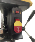 Close-up of power switch on 10 Inch Drill Press With 7.0 Amp Motor And LED Worklight Five Speed Settings 3.5 Inch Spindle Travel