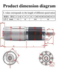 Product dimension diagram of 42 Millimeter DC Motor With Planetary Gearbox 12V 24V High Torque Reduction Low Speed High Power