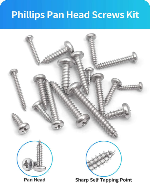 Stainless Steel Wood Screws Kit 500 Piece Assortment With 18 Common Sizes for Woodworking
