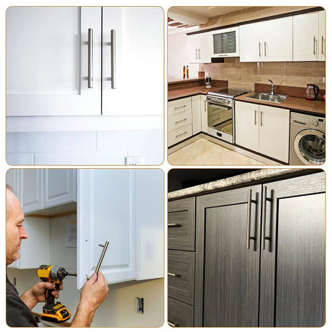 Budget Friendly Six Inch Brushed Nickel Cabinet Pulls Set Of 45 For Stainless Steel Kitchen Cabinets, 96mm Hole Center, in use in kitchen
