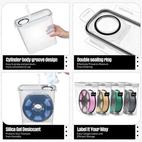 8 Pack 3D Printer Filament Storage Boxes Portable Sealed Waterproof and Dustproof With Desiccant and Pen showcase
