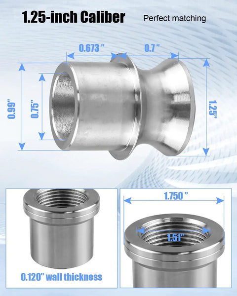 Beefy Heavy Duty 1.25 Inch Rod End Heim Joint Kit With Left And Right Threads For 1.75 Inch OD Tubing 0.120 Inch Wall And Two And Five Eighths Inch Mounting Width 12 TPI Shafts Includes Both Sides, steel joint dimensions