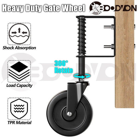 5 Inch Heavy Duty Gate Caster Wheel Set With Spring Loaded Shock Absorption And 360 Degree Rotation For Wooden Gates