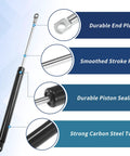 Close-up of rugged heavy duty gas strut components showing durable end plug, smoothed stroke rod, and carbon steel tube for toolbox uses.