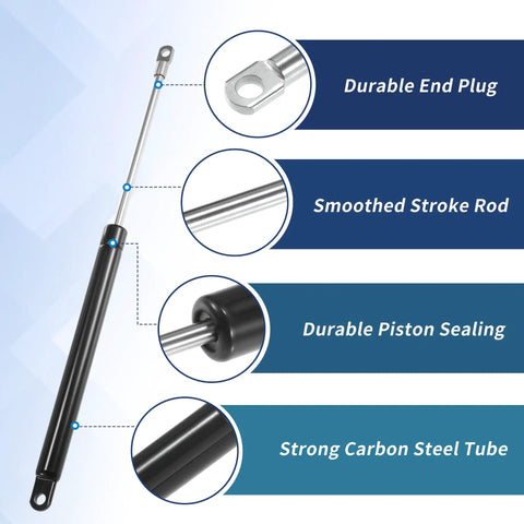 Close-up of rugged heavy duty gas strut components showing durable end plug, smoothed stroke rod, and carbon steel tube for toolbox uses.