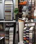 Heavy Duty Steel Tile Display Rack With 24 Card Slots For Large Format Floor Tile and Marble Slab Samples in store setup.
