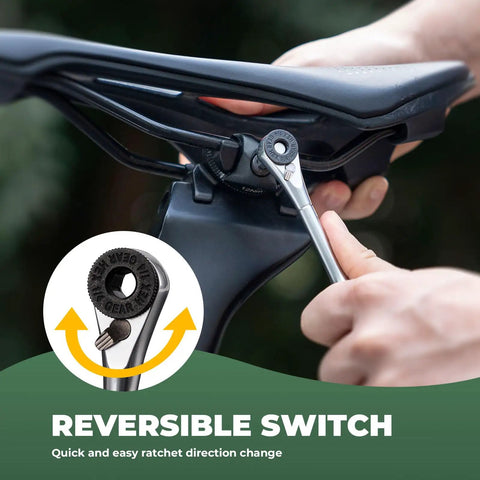 Using Portable Bike Repair Tool Kit With Reversible Ratcheting Driver And 8 Interchangeable Bits on bicycle seat
