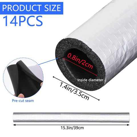 14 Pack Pipe Insulation Foam Tubes With Self Adhesive Aluminum Foil Wrap, 0.8 Inch Inner Diameter, 15.3 Inch Long