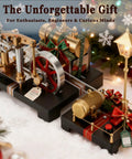 Mini Steam Engine Kit 2 In 1 Beam Engine With Boiler And Lamp Scene DIY Full Metal Build decorated with holiday theme