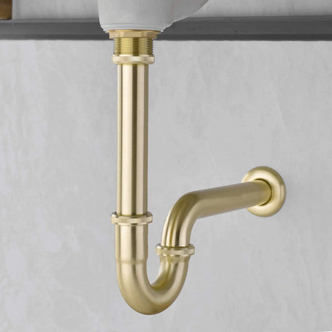 Brass P Trap Kit For Bathroom Sink One Quarter Inch Waste Drain With Flange And Slip Joint Extension Tube Adjustable Height