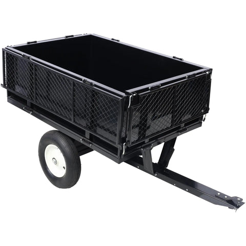 Beefy 750 Lbs Capacity Heavy Duty Steel Dump Trailer Cart With 22 Cubic Feet Hauling Space Removable Sides, side view
