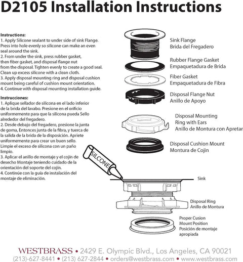 Diagram showing installation instructions for 3-1/2 Inch EZ Mount Brass Kitchen Sink Disposal Drain Flange And Stopper Matte Black.