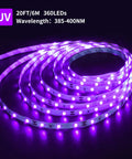 20Ft LED Black Light Strip Kit With 360 LEDs 12V flexible ultraviolet light glowing in dark background