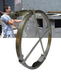 Straight Up Heavy Duty Steel Drain Cleaning Strip And Flat Iron Bar Unclogger with reel for pipe cleaning in use.