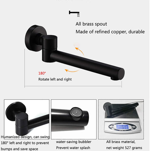 UMJIGF Shower System with Tub Spout, Black Shower Faucet Set showing a 180° rotating spout, made of brass, durable design.