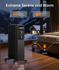 ZAFRO 1500W oil-filled radiator heater, black, portable wheeled space heater (front view)
