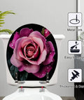 Toilet Seat Slow Close, Bathroom with floral design, round shape, featuring adjustable metal hinges, easy to install.