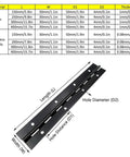 Top Tier Heavy Duty Stainless Steel Piano Hinge Full Length Continuous Design For Furniture Cabinet And Wardrobe Doors Quick Swap Hardware Smooth Operation Rust Proof Finish, showing dimensions and design details.