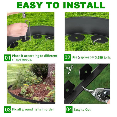 Durable Flexible Landscape Edging Border Kit 49 Feet Long 3 Inch High With 75 Metal Stakes HDPE easy install guide